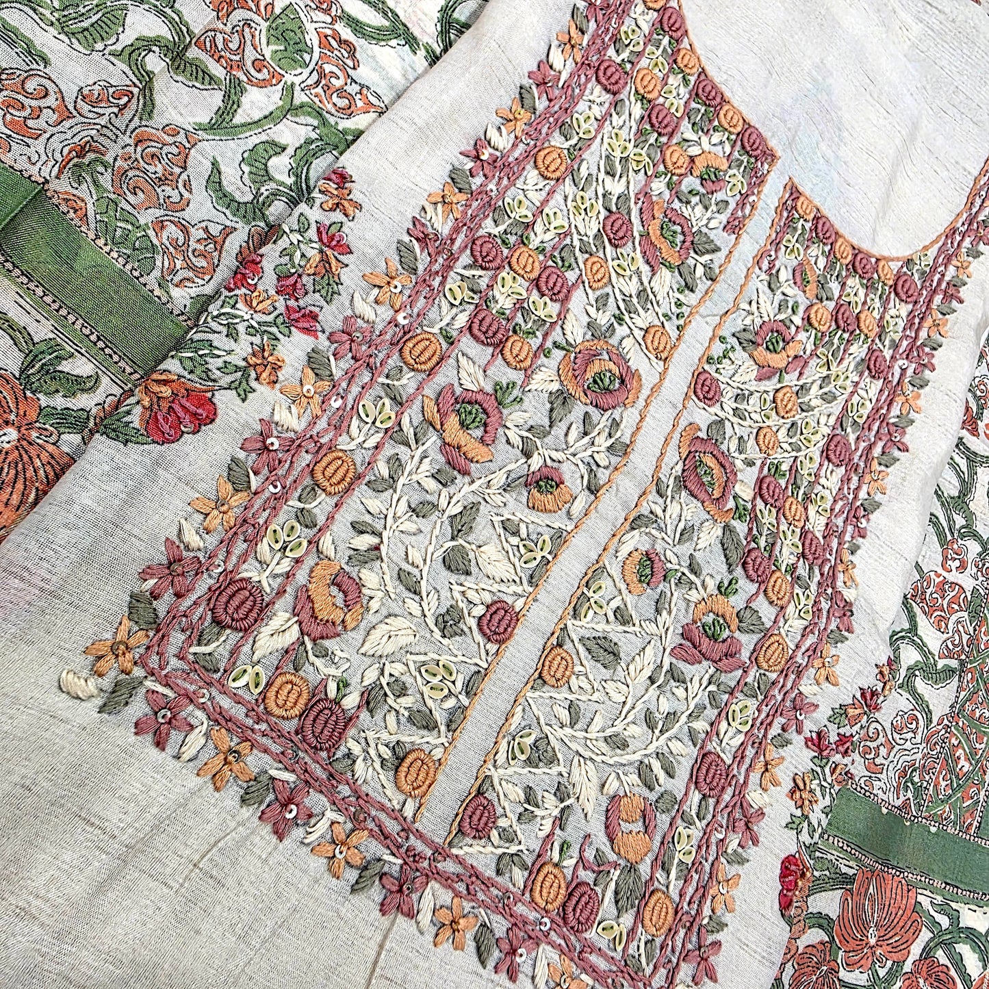 Javer Chanderi Silk Floral French Knots Dress Material for Women