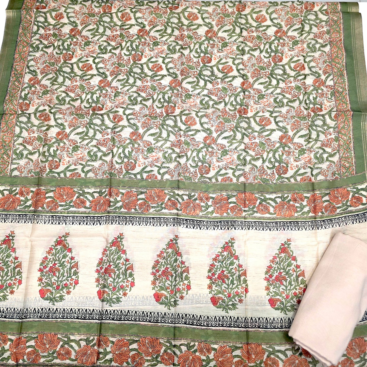 Javer Chanderi Silk Floral French Knots Dress Material for Women