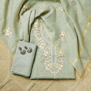 - Javer Cotton Kota Floral Thread Work Unstitched Suit Set for Women
