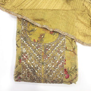  - Javer Unstitched Suit Set for Women - Organza Kalamkari print with Zardosi work