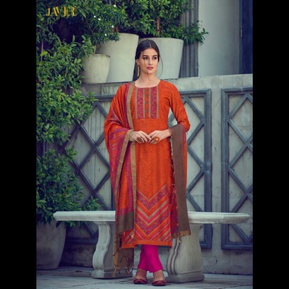 Javer Unstitched Suit Set for Women - Tussar Silk Sequence Work  Colourful