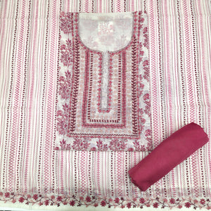  - Javer Chanderi Silk Floral French Knots Dress Material for Women