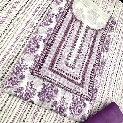 Javer Chanderi Silk Floral French Knots Dress Material for Women