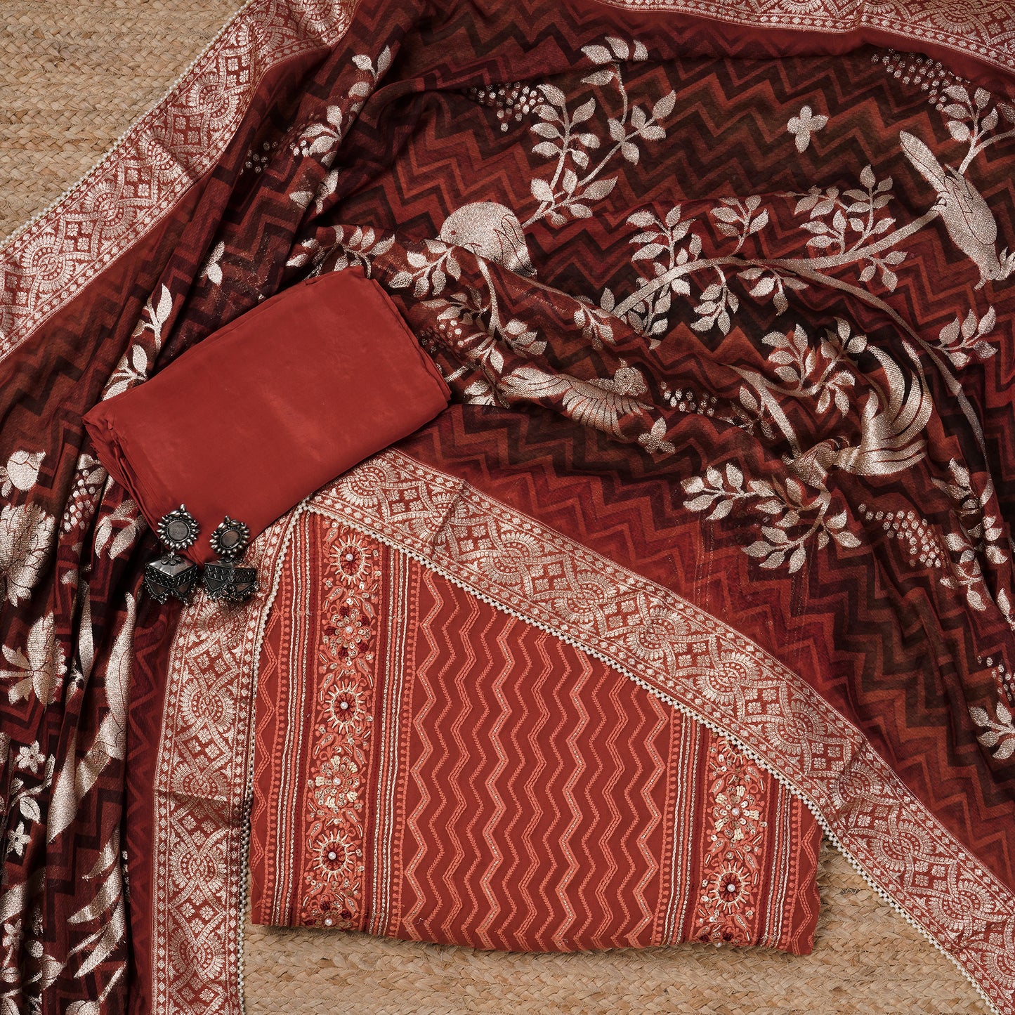 Javer Georgette Chevron Chikankari Work Unstitched Dress Material for Women