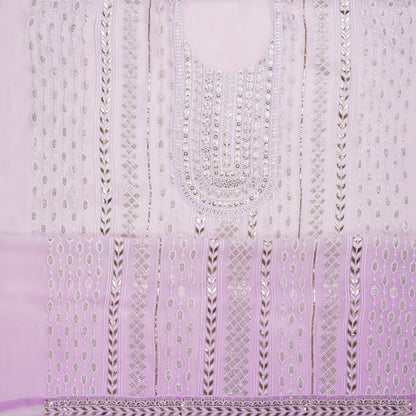 Javer Unstitched Dress Material - Lavender shaded Georgette Chikankari & Zari Thread Work