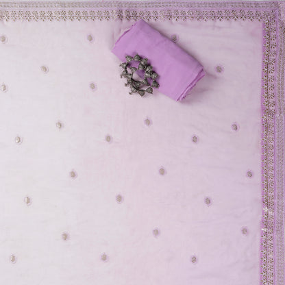 Javer Unstitched Dress Material - Lavender shaded Georgette Chikankari & Zari Thread Work