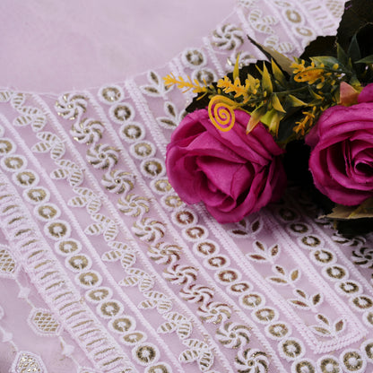 Javer Unstitched Dress Material - Lavender shaded Georgette Chikankari & Zari Thread Work