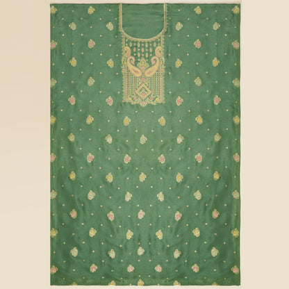 Javer Banarasi Silk  Golden Foil Flower Buttis Unstitched 3pcs Suit Set for Women