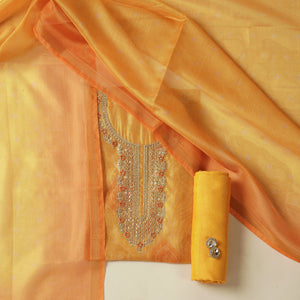  - Javer Chanderi Silk Zardosi Work Bandhani Print Unstitched Suit Set for Women