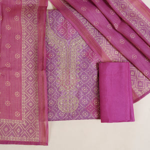  - Javer Chanderi Silk Zardosi Work Bandhani Print Unstitched Suit Set for Women