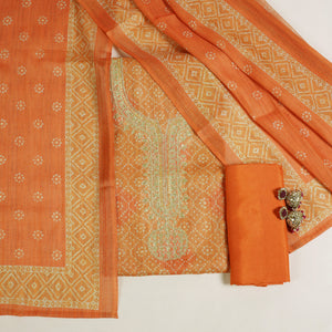  - Javer Chanderi Silk Zardosi Work Bandhani Print Unstitched Suit Set for Women