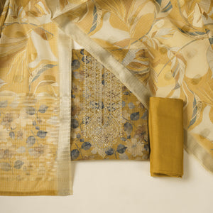  - Javer Kota Silk Zari Work & Banarasi Weaving Floral Print Unstitched Suit Set for Women