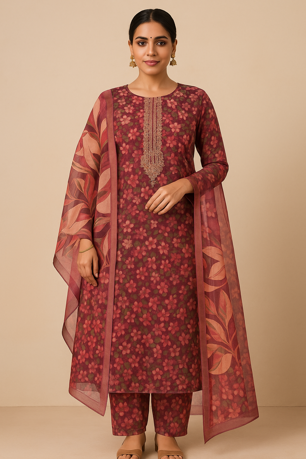 Javer Kota Silk Zari Work & Banarasi Weaving Floral Print Unstitched Suit Set for Women