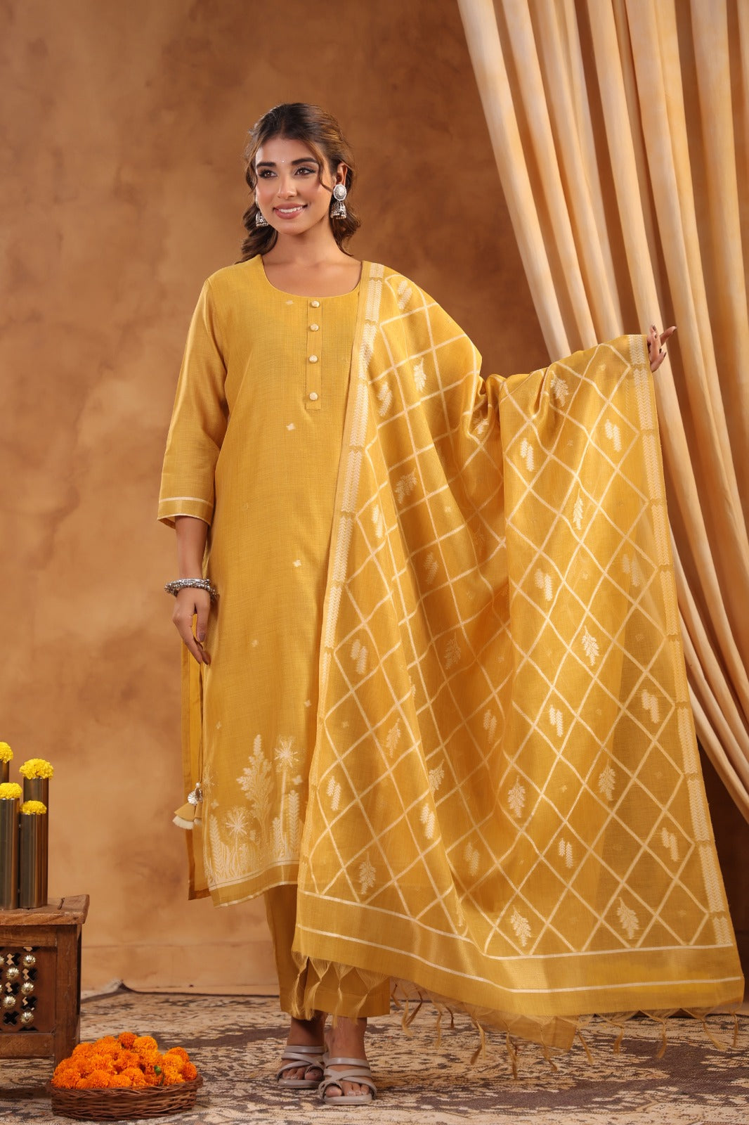 Javer Chanderi Silk Jamdani Woven Unstitched Suit Set for Women