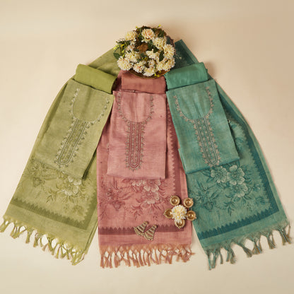 Javer Floral Tissue Linen Zardosi Work Unstitched 3pcs Suit Set for Women