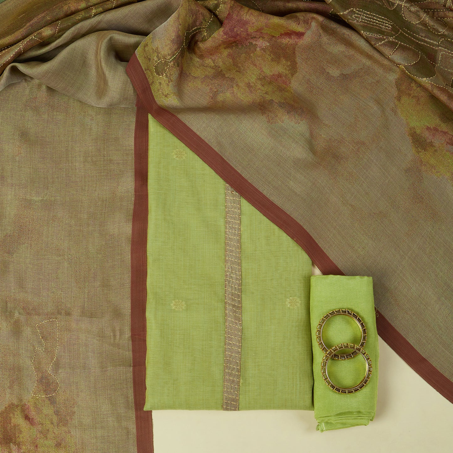 Javer Scenic Chanderi Silk Kantha Work Unstitched 3pcs Suit Set for Women