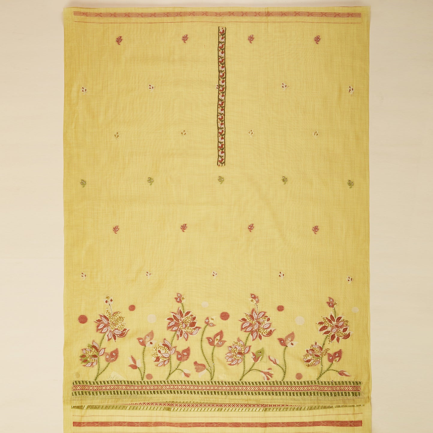 Javer Chanderi Silk Floral French Knots with Jamdani Weave dupatta Unstitched Suit Set