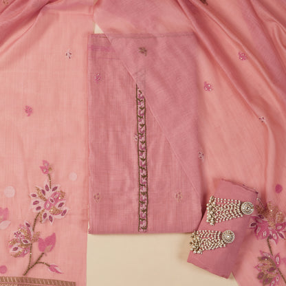 Javer Chanderi Silk Floral French Knots with Jamdani Weave dupatta Unstitched Suit Set