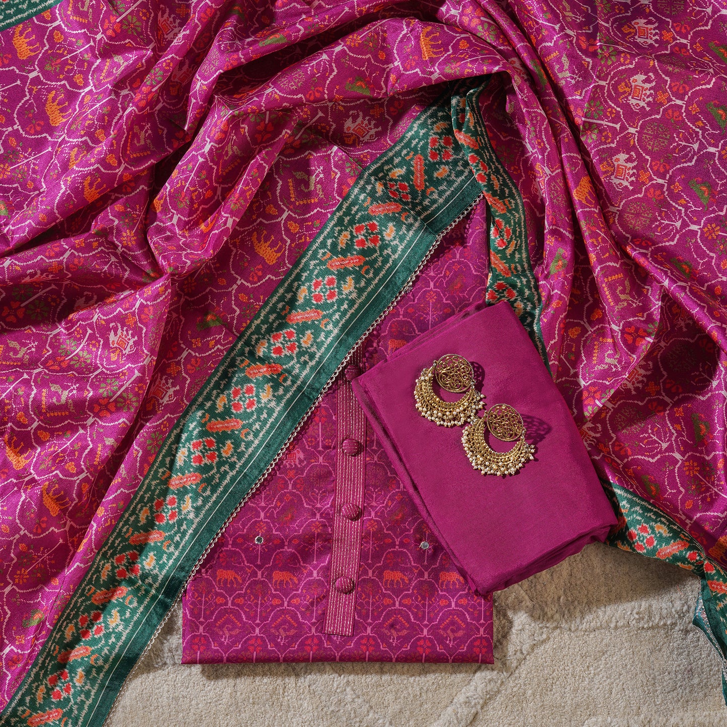 Javer Patola Chanderi Silk Mirror Work Dress materials for Women