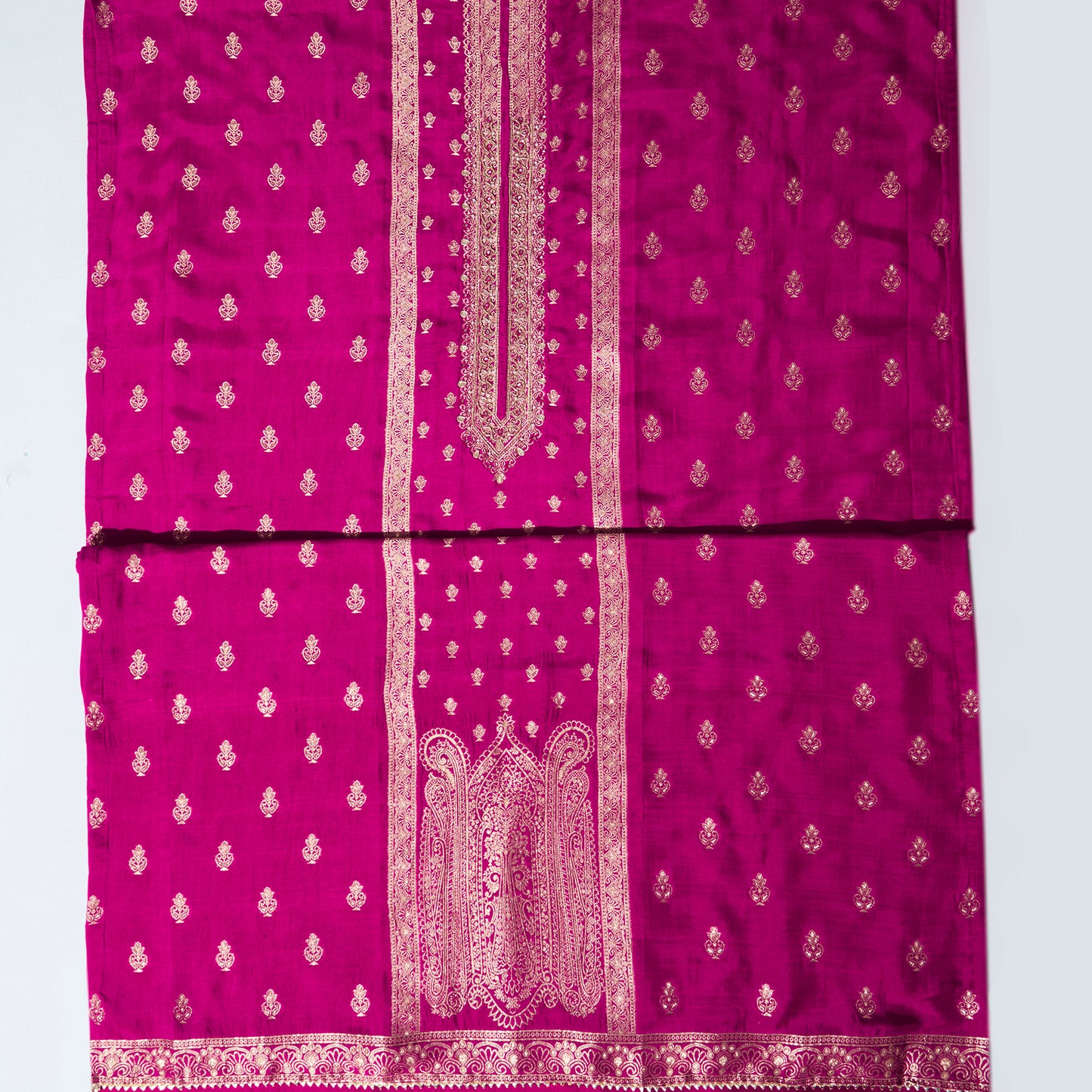 Javer Banarasi Silk Woven Zardosi Work & Golden foil Dress Material