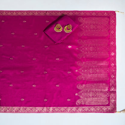 Javer Banarasi Silk Woven Zardosi Work & Golden foil Dress Material