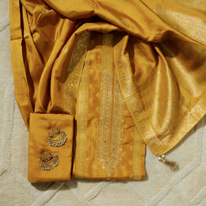  - Javer Banarasi Silk Woven Zardosi Work & Golden foil Dress Material