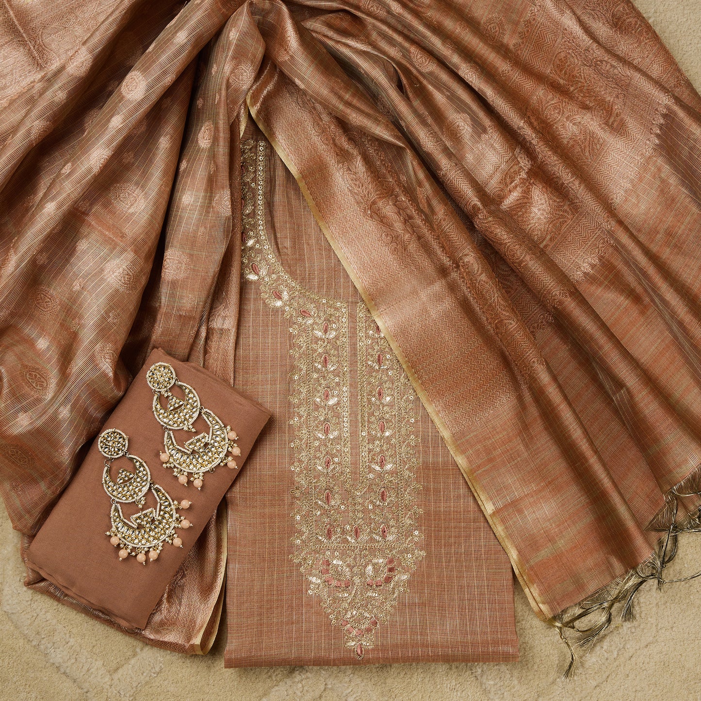 Javer Tissue Silk Banarasi Woven Zari Work Unstitched Dress Material