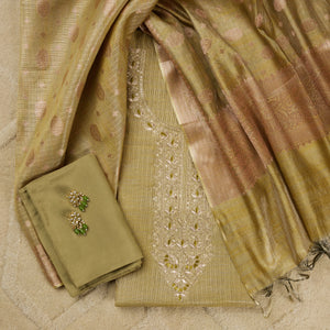  - Javer Tissue Silk Banarasi Woven Zari Work Unstitched Dress Material