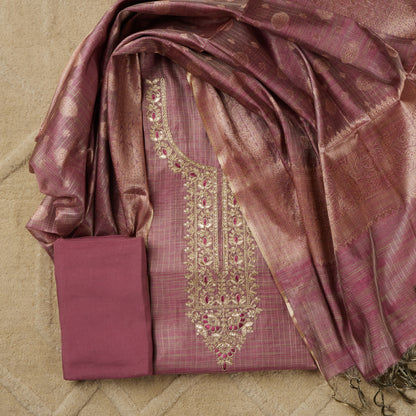 Javer Tissue Silk Banarasi Woven Zari Work Unstitched Dress Material