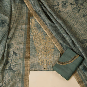  - Javer Abstract Tussar Silk Zardosi Work Unstitched Suit Set for Women