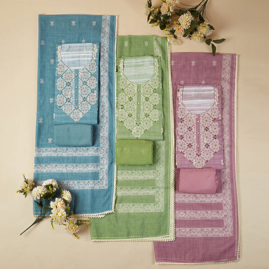 Javer Kota Silk Mirror & Thread Work Buttis Unstitched 3pcs Suit Set for Women