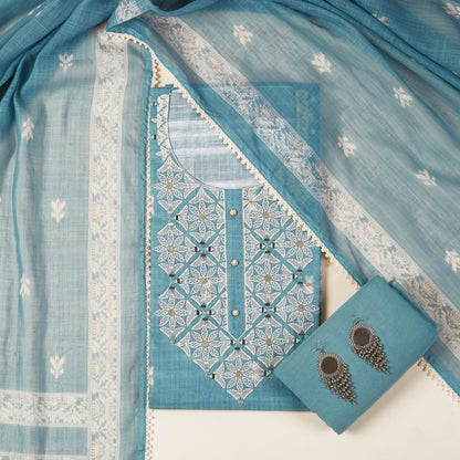 Javer Kota Silk Mirror & Thread Work Buttis Unstitched 3pcs Suit Set for Women