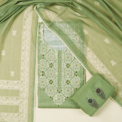 Javer Kota Silk Mirror & Thread Work Buttis Unstitched 3pcs Suit Set for Women
