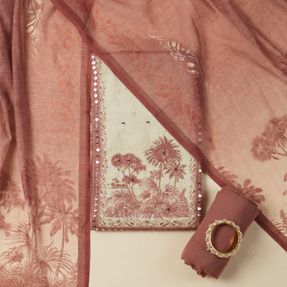 Javer Scenic printed Chanderi Silk Pita & Mirror Hand Work Unstitched 3pcs Suit Set