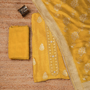  - Javer Unstitched Dress Material for Women - Banarasi Silk Golden Foil