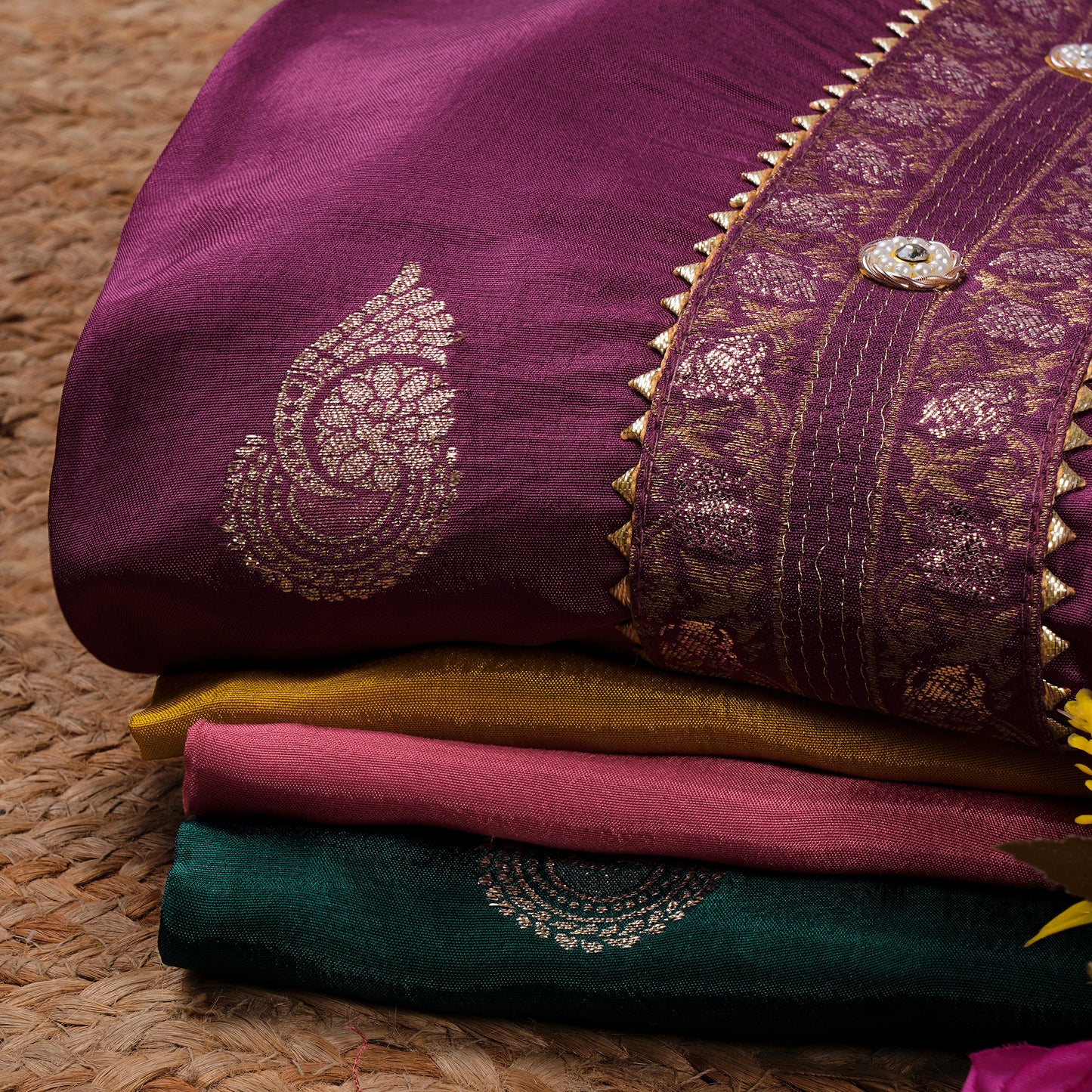 Javer Banarasi Silk Golden Foil Unstitched Dress Material for Women