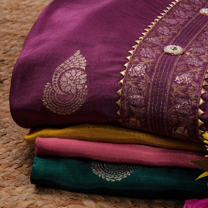 Javer Banarasi Silk Golden Foil Unstitched Dress Material for Women