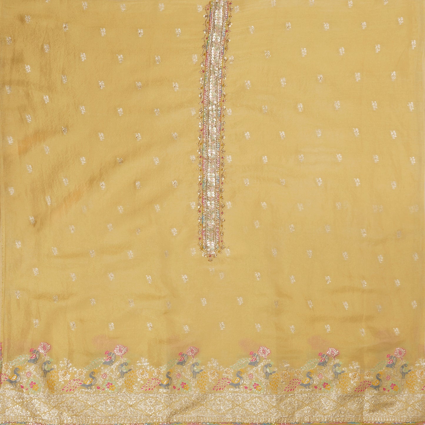 Javer Unstitched Dress Material for Women - Banarasi Silk Golden Foil Beaded