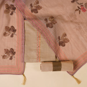  - Javer Floral Linen Kantha hand embroidery & French knots Dress Material