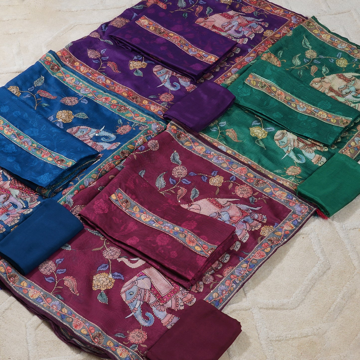 Chanderi Silk Kalamkari Print Kantha Work Unstitched Dress Material