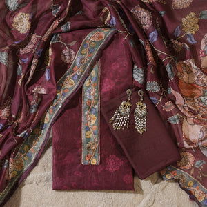  - Chanderi Silk Kalamkari Print Kantha Work Unstitched Dress Material