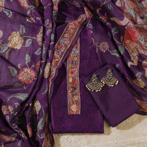  - Chanderi Silk Kalamkari Print Kantha Work Unstitched Dress Material