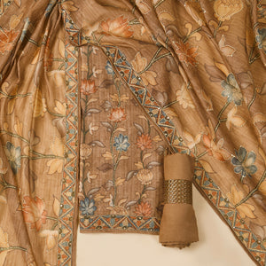  - Javer Chanderi Silk Kalamkari Kantha Work Unstitched Suit Set for Women