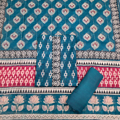Javer Chanderi Silk Kantha Work Dress Material for Women
