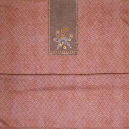 Javer Checkered Linen Kantha hand embroidery & French knots Dress Material