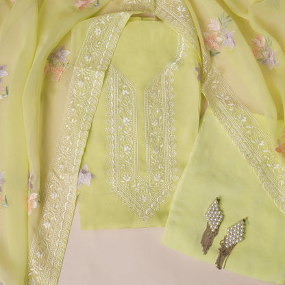 Javer Pastels Organza All-Over Parsi embroidery Unstitched Suit Set for Women