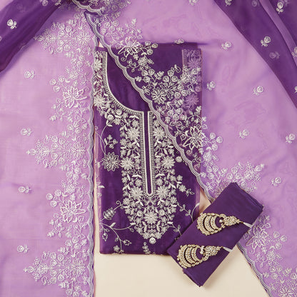 Javer Tissue Silk all-over Floral Parsi Thread Work Unstitched 3 pcs Dress Material