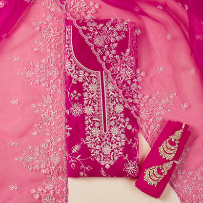 Javer Tissue Silk all-over Floral Parsi Thread Work Unstitched 3 pcs Dress Material