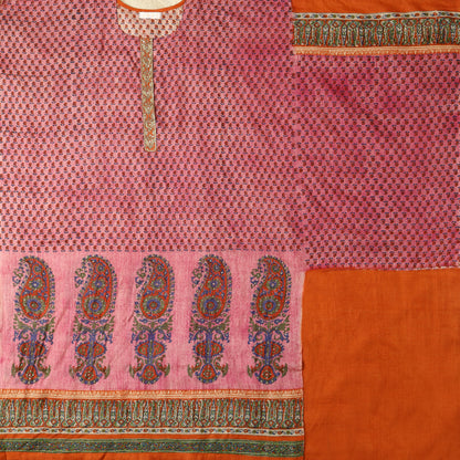 Javer Unstitched Suit Set for Women - Tussar Silk Pink Zari Work