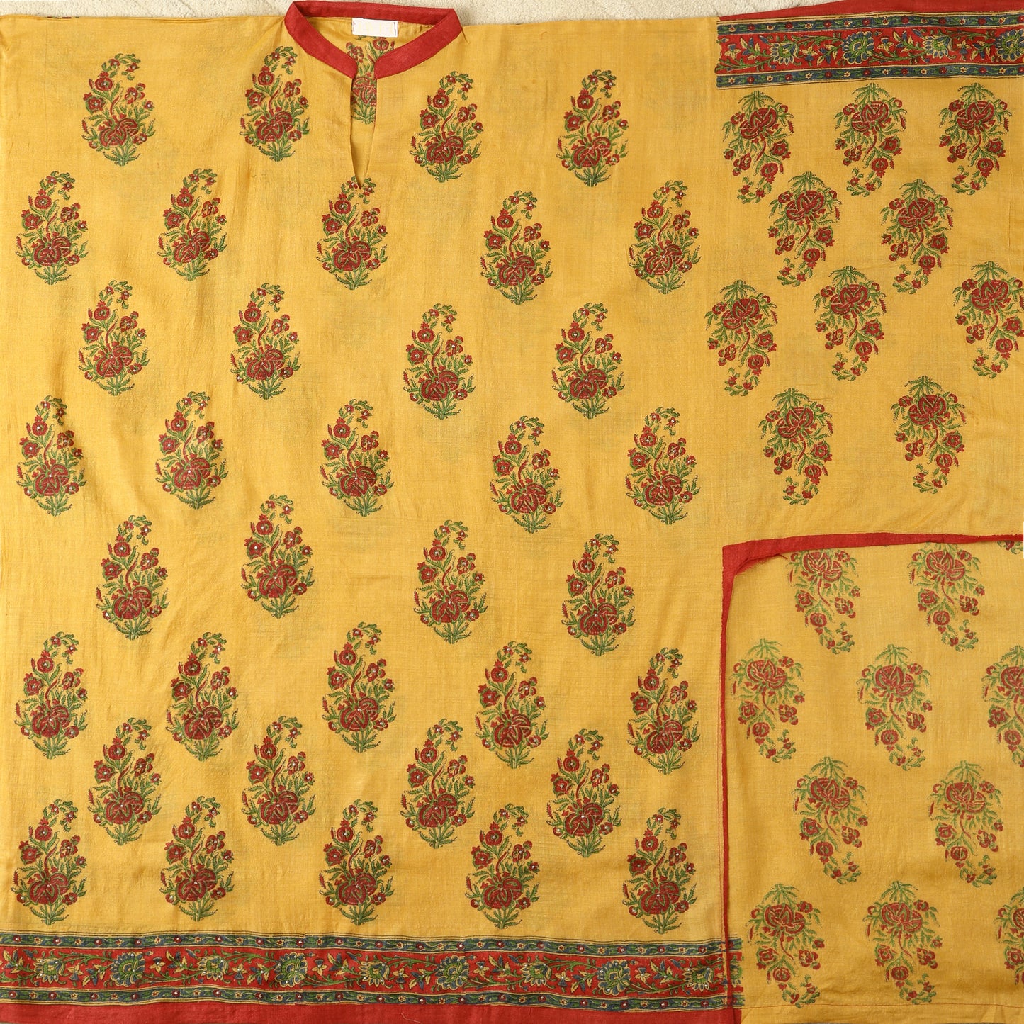 Javer Unstitched Suit Set for Women - Tussar Silk Block Print Sequence Work